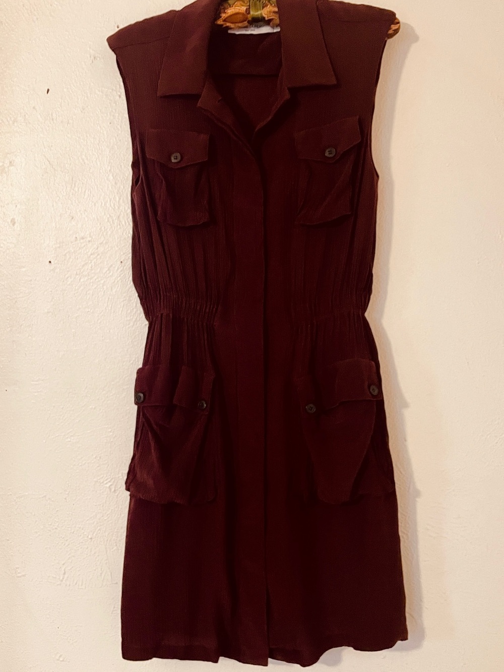 Opening Ceremony Silk Safari Utility Mini Dress Burgundy 4 Pocket S